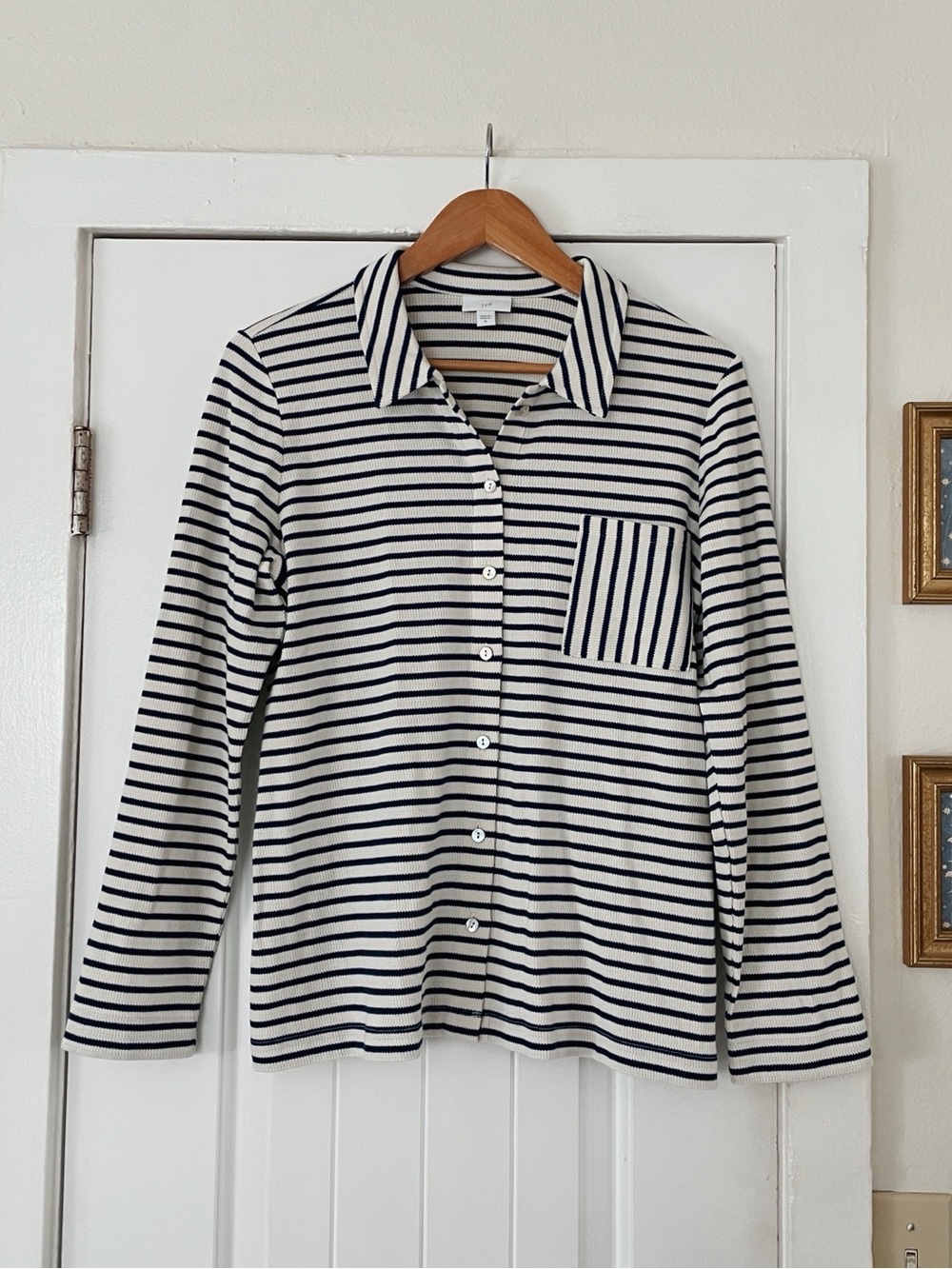 J.Jill Women’s Striped Textured-Knit Shirt Button-Up Shirt Size M cotton casual